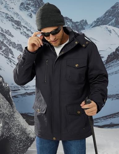 Image of CRYSULLY Men's Winter Casual Thicken Multi-Pocket Outwear Jacket Coat with Removable Hood 35 /33