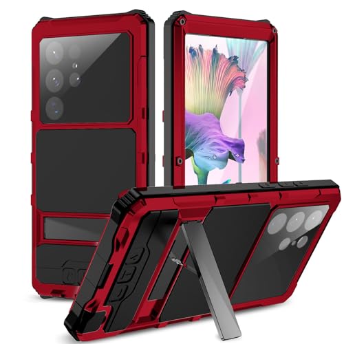 Coque en métal Samsung Galaxy S23 Ultra rouge intégrale avec support