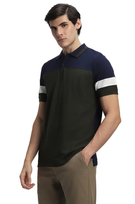 Image of Dennis Lingo Men's Navy Cotton Polo Neck Tshirt, Slim Fit Half Sleeve