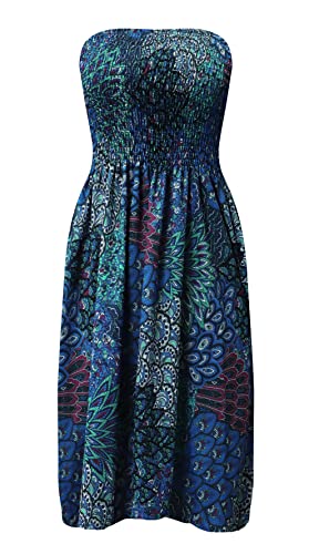 Image of Zyyfly Strapless Dress for Women Summer Beach Boho Smocked Tube Top Dress