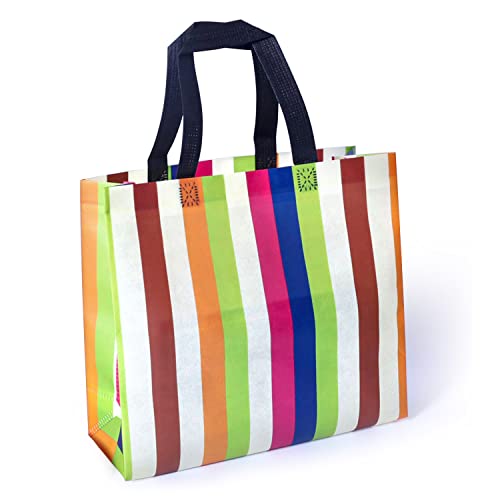 KINHARD Sac Courses Reutilisable, 8 Pièces Sac Cadeau Grand Format, Sac Cadeau Non Tissé, Sac Cadeau à Rayures Colorées Sac à Provisions pour Fête, événement, Anniversaire, Shopping Cover