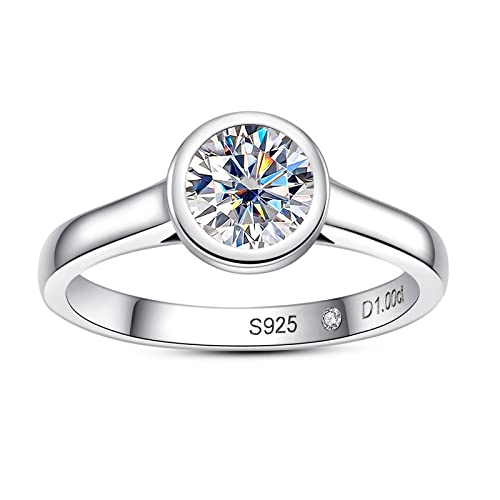 Moissanite-Engagement-Rings-123-CT-Bezel-Setting-Round-Lab-Created-Diamond-Solitaire-Promise-Rings-in-14K-White-Gold-Plated-Sterling-Silver-Anniversary-Rings-for-Women
