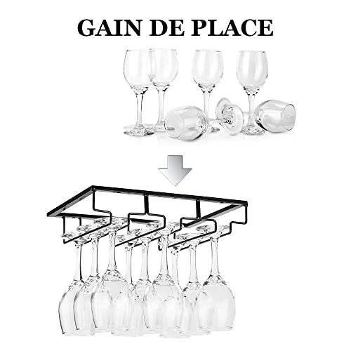 Support rangement verre fer inoxydable suspendu noir sous meuble - 3