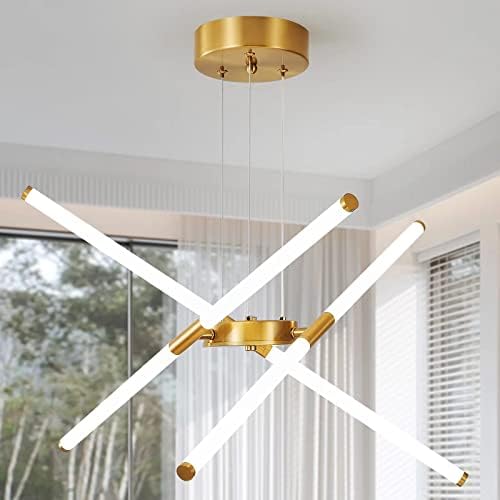 PENACINY Gold Sputnik Chandelier, 6-Light Modern LED Chandelier DIY Linear Art Deco Chandeliers Fixture for Entryway,Dining Room, Living Room, Bedroom (4000K)