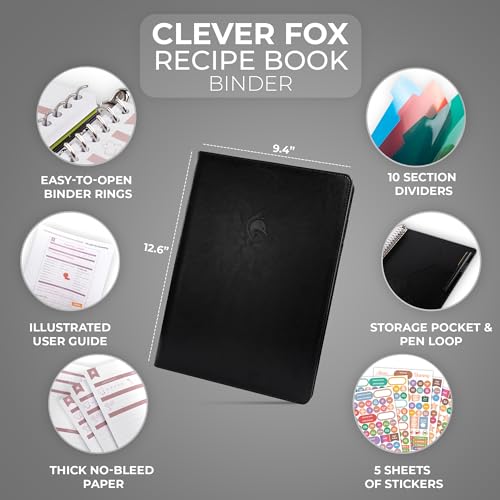 Clever Fox Fichário de livro de receitas com abas – (preto)