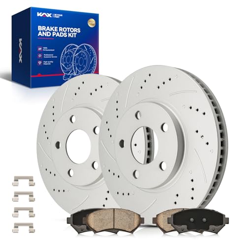Image of KAX Front Brake Kit, Drilled and Slotted Brake Rotors, Ceramic Brake Pads | Fits Chevrolet /Buick /Cadillac /Oldsmobile /Pontiac- Impala /LeSabre /DeVille /Monte Carlo /Park Avenue /Aurora /Intrigue /Bonneville