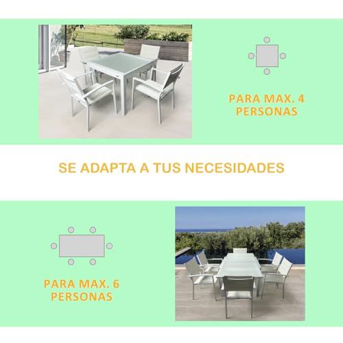 MOMMA HOME Mesa Extensible Jardin Aluminio y Cristal Templado Mesa Comedor Cuadrada Extensible de Exterior Al Aire Libre 4-6 Personas Medidas 90/180x90x74H cm (Blanco) - imagen 5