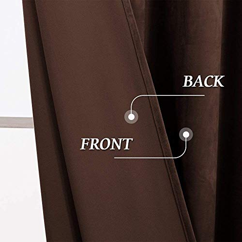 Image of RYB HOME 108 inch Long Velvet Curtains - High Ceiling Curtains for Living Room French Door Heavy Duty Light & Noise Block Window Curtain Panels, Chestnut, W 52 x L 108, Set of 2