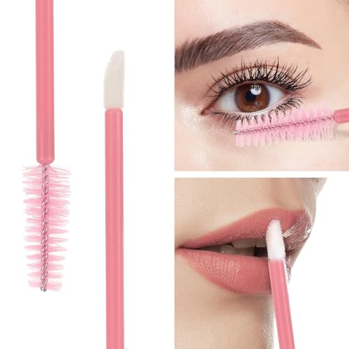 Image of 300 Pcs Disposable Mascara Wands Dual Ended Eyelash Brush Lip Brush, Lipstick Applicator Eyebrow Spoolies for Eyelash Extensions, Portable Makeup Brush for Eyebrow, Lip - Pink