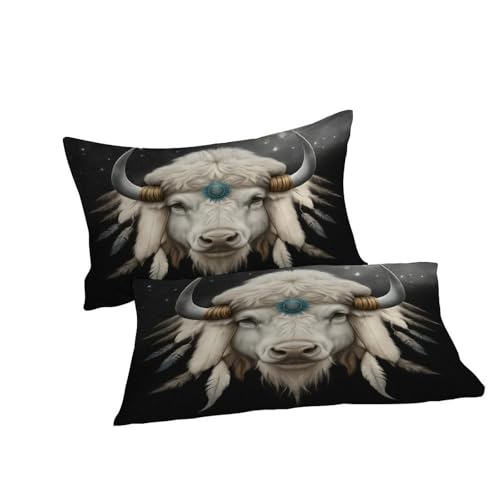 Parure de lit bison blanc microfibre 200x200cm housse de couette