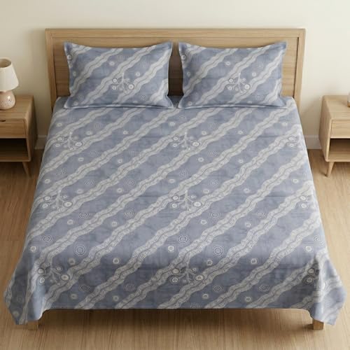 Image of Mafatlal 186 TC Metro Cotton Double Bed Bedsheet | 90x100 Inch|Soft, Breathable & Lightweight | Includes 2 Pillow Covers| Ash Blue 1