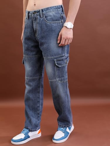 Image of Highlander Mens Relaxed Fit Denim Jeans for Man|Mid-Rise|Cotton Cargo Jeans for Men | Men Jeans