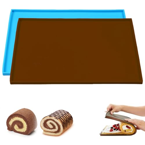 2 Piezas Estera de Rollo de Pastel Rollo Suizo Tapete Para Hornear Antiaherente Reutilizable Bandeja Hornear Silicona para Tartas Almohadilla de Silicona Suave y Flexible De Silicona Estera