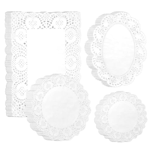 Wndgh Paper Doilies 200 Pack Lace Doilies in Four Styles Elegant Table Decorations for Parties and Events White Paper Doilies Lace 30 Cm by 19 Cm Size