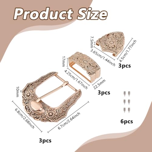 Image of DICOSMETIC 3 /4 Sets Belt Buck Set Western Cowboy Buckle Set Alloy Belt Buckle Engraved Cowboy Belts Replacement for Adult