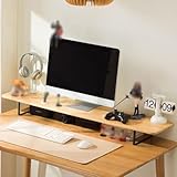 MJKQ9 モニター台 机上台 机上ラック pc台 木製 組み立て簡単 キーボード収納 ノートパソコン台 ナチュラル モニタースタンド デュアルモニター対応 ディスプレイ台 机上用品 80*26*12CM キーボード収納 卓上ラック pcモニタースタンド 組み立て簡単
