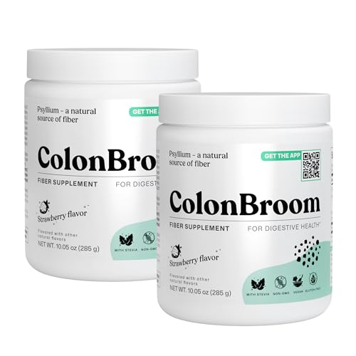 ColonBroom Psyllium Husk Powder (Strawberry) - Colon Cleanse for Bloating Relief & Gut Health - Colon Broom Fiber Powder Drink - Vegan, Gluten Free, Non-GMO Fiber Powder Supplement, 100 Servings