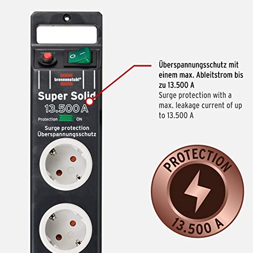 Brennenstuhl Super-Solid, Steckdosenleiste 8-Fach mit Überspannungsschutz (Steckerleiste mit 2,5m Kabel und Schalter, Mehrfachsteckdose aus bruchfestem Polycarbonat) schwarz/grau – Bild 3