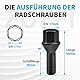ZOFFI Schwarze Radschrauben M12x1,25 Ersatz für Citroen Peugeot, 20 Stück Kegel 60° Kegelbund SW17 Schaftlänge 28mm