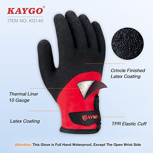 KAYGO-Waterproof-Thermal-Work-Gloves-for-Men-and-Women-Full-Hand-Latex-Coated-Acrylic-Insulated-Liner-for-Freezer-Cold-Weather-Fine-Crinkle-GripKG140W-RedLarge