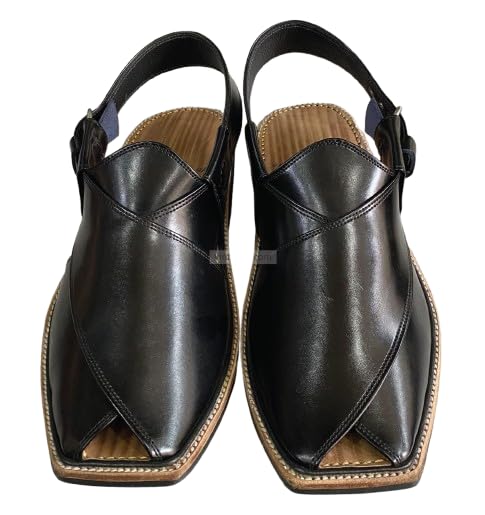 Black Leather Peshawari Chappal: Handmade Gents Sandals