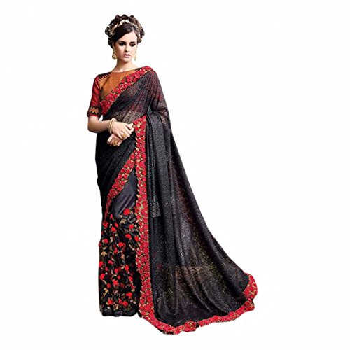 Sari de mariage pour femmes tenue indienne noire avec jupon