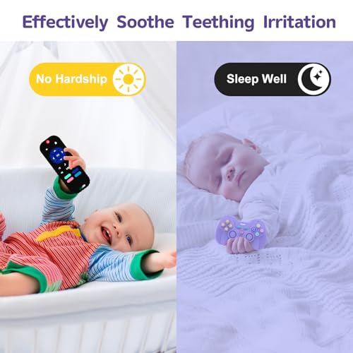 Image of Hooku 2 Pack Remote Teether for Baby, Silicone Teethers for Babies 6-12 Months, Baby Teething Toys for Babies 0-6 Months, Remote Control Toy, Infant Gifts for Boys Girls