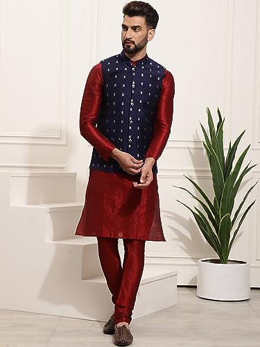 Image of SOJANYA (Since 1958 Men's Silk Blend Kurta Pyjama & Printed Nehru Jacket Combo