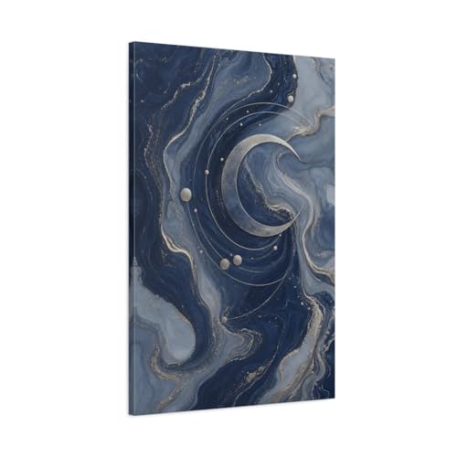 Toile lune bleue et or grand format 24x36 pouces vertical