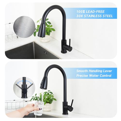 Torneira de cozinha, torneira de pia de cozinha com spray pull-down níquel escovado aço inoxidável m