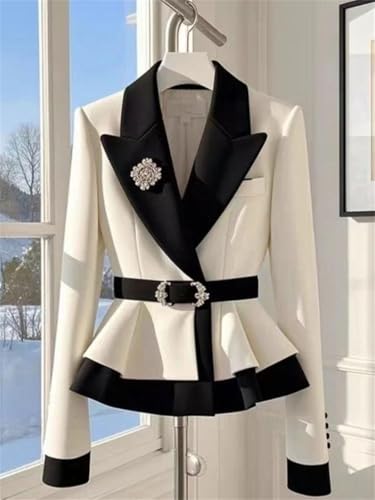 Women's Suit Blazer Notch Lapel Contrast Sash Belted Jacket for Spring Fall Office Work Formal Casual Outfits2