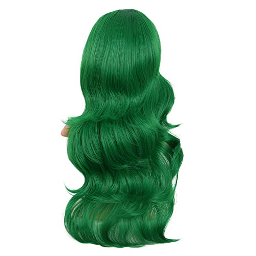 Image of MapofBeauty 24 Inch Long Wavy Side Bangs Anime Cosplay Wig, Grass Green | 60 cm Synthetic Fiber Wig, Women, Charming, Party
