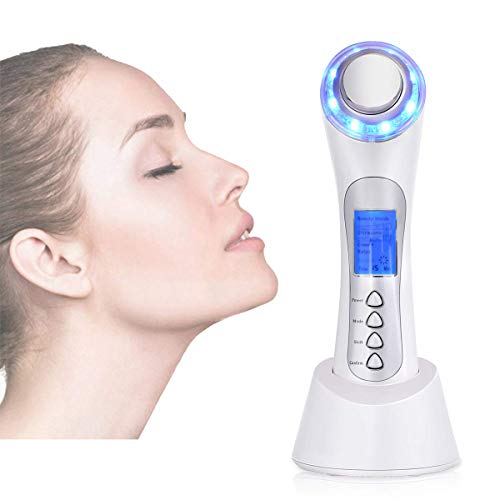 Preisvergleich Produktbild Ultraschallgerät 3MHZ, TopDirect 5 in1 Photonenverjüngung Gesichtsgerät Massagegerät Rote Grüne Blaue LED Lichttherapie für Antifalten Anti Aging Akne Pickel Hautstraffung Maschine