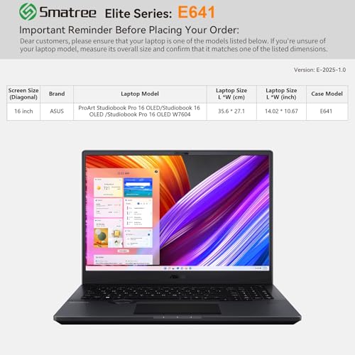 Image of Smatree Laptop Sleeve for 16 inch ASUS ProArt Studiobook Pro 16 /Studiobook 16 OLED, Protective Computer Case with Accessory Pocket, YKK Zipper, Patented Shockproof Design (E641)