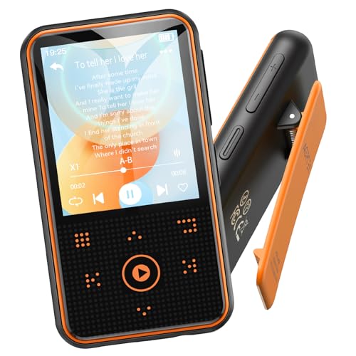 AGPTEK 64GB MP3 Reproductor con Clip Deportivo, Bluetooth 5.3 Reproductor con 1.8 TFT Pantalla a Color, Mini Reproductor de Música con Botón Táctil,Radio FM,Podómetro, Soporta hasta 128GB, Nanranja