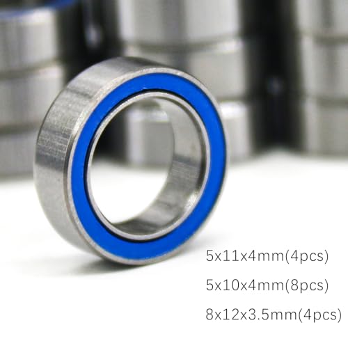Image of TT02 Bearings 16Pcs RC Car Sealed Ball Bearings Kit for Tamiya TT-02, TT01 1 /10 RC Parts Rubber Sealed Bearings Kit Compatible with Tamiya Chassis - Reduce Friction, Boost Speed & Durability