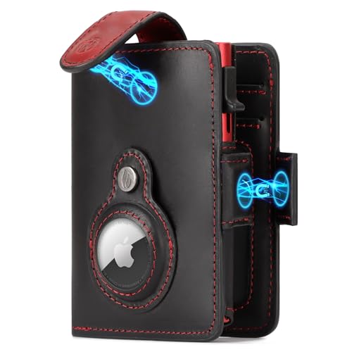 Will Fire® AirTag Wallet con fotocápsula | Incluye colgante Airtag | Cartera de piel auténtica con bolsillo para monedas y billetera | Tarjetero RFID extra seguro | Espacio para hasta (12) tarjetas