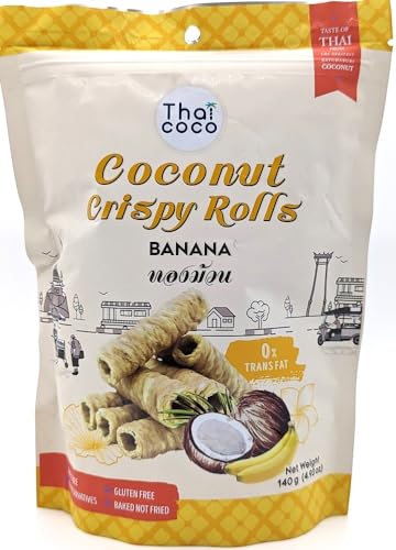 バナナ140g / クリスピーココナッツロール/サクサクとした食感のタイ産のスナック菓子/ココナッツミルクなどを練りこんだ生地に黒ごまを加えロール状に焼き上げました。バナナの風味をプラスした、ほんのり甘くて香ばしい味わいをお楽しみくださいのサムネイル