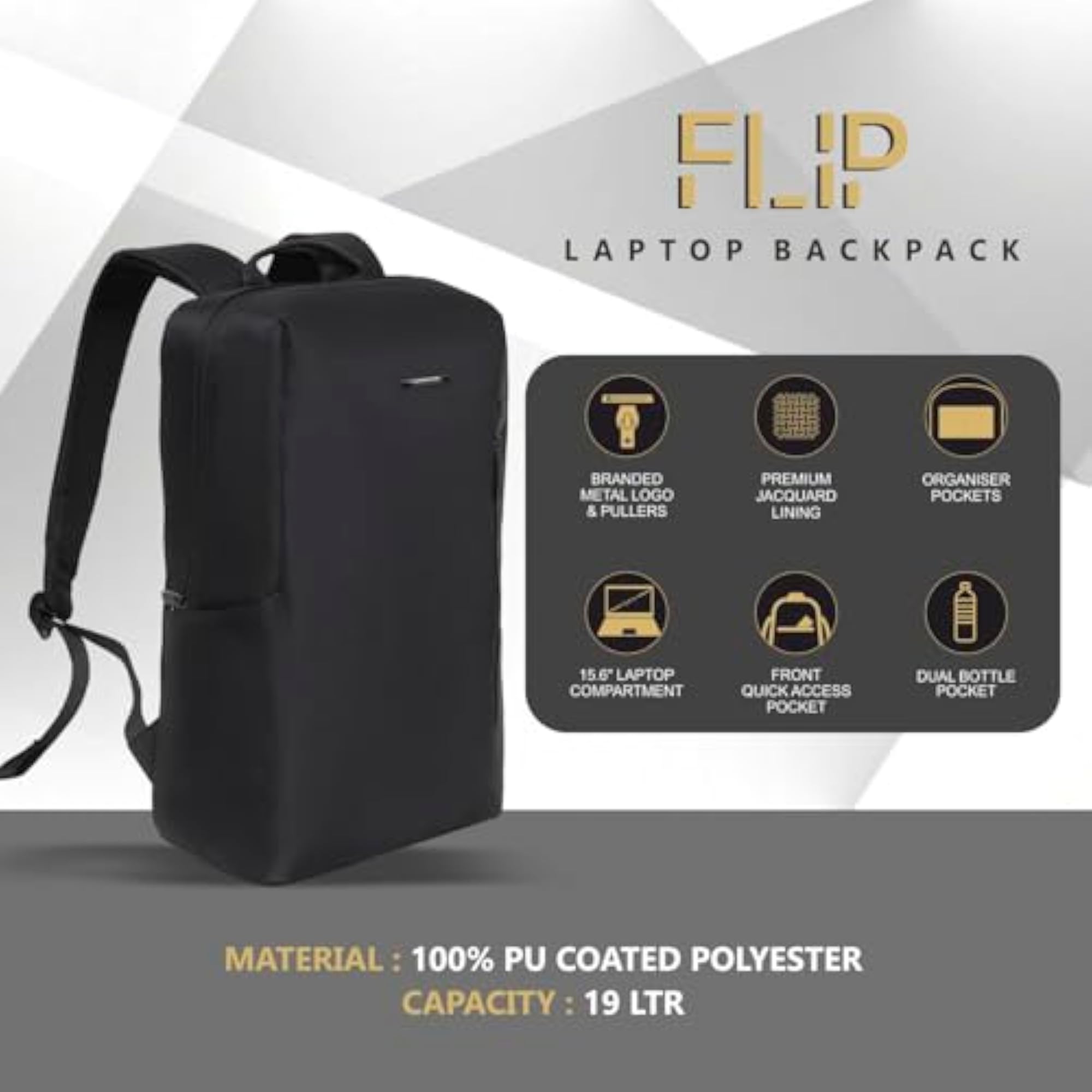 FLIP 19L 15.6" Laptop Backpack for Men & Women, 100% Polyester