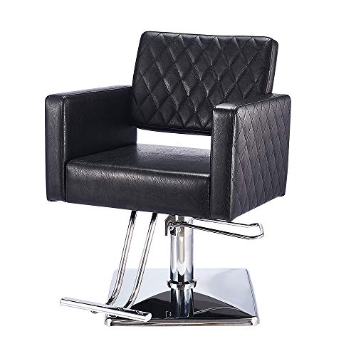 Panana Barber Chair Hydraulic Pump PU Leather Barber Salon Chair With Pedal Square Chassis For Barber Shop Salon Furniture (Black2)