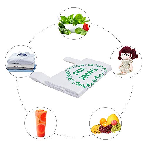 Lazyme T-BAG-50-THANK-GREEN You T Shirt Bags Plastic Grocery Bags White Sturdy Handled Merchandise Bags,Standard Supermarket Size thumb #5