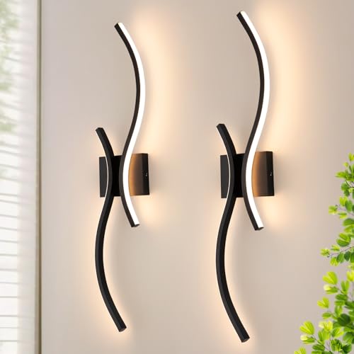 Image of CANEOE Modern LED Wall Sconce Set of Two, 3000K Warm White Led Wall Light Fixture, 31.5inch Black Modern Sconces Wall Lighting for Bedroom, Living Room, Hallway, Staircase, Bathroom