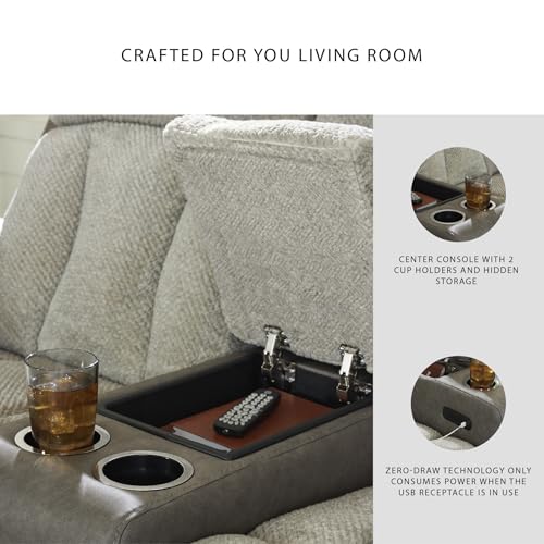 Image of Signature Design by Ashley Power Reclining Loveseat with Console, Sisal