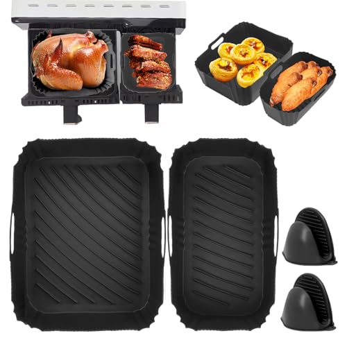 Molde de silicona para freidora de aire caliente, accesorio de silicona para freidora de aire caliente Tefal Easy Fly 5,2/3,1 L, Lakeland 5L/3L, Cecotec Cecofry 9L, 5,5/3,5 L, con guantes de silicona