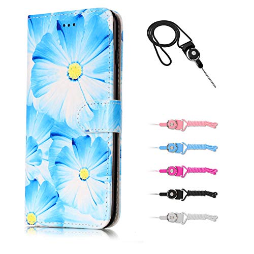 TOYYM Flip Case Compatible with Samsung galaxy S7,Blue Flowers Pattern PU Leather Card Holder Flip Cover with Kickstand Stand Wallet Bookstyle Case Full-body Phone Case