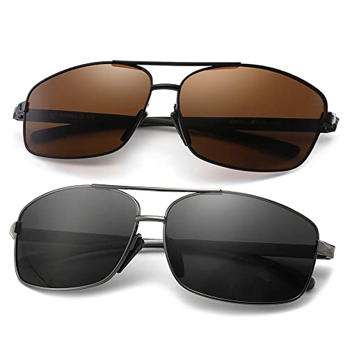 Sungait Ultra Lightweight Rectangular Polarized Sunglasses Uv400 Protection (Black Frame Brown Lens+Gunmetal Frame Gray Lens) #TOP23
