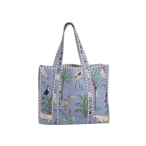 Image of Cotton Tiger Block Print Tote Bag, Indian Handmade Shopping Shoulder Bag, Unisex Market Daily Use
