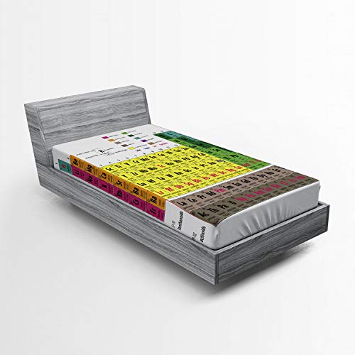 Ambesonne Modern Fitted Sheet, Periodic Table of Elements PHD Chemistry Student Family for Science Lover Education, Soft Decorative Fabric Bedding All-Round Elastic Pocket, Twin Size, Yellow Brown