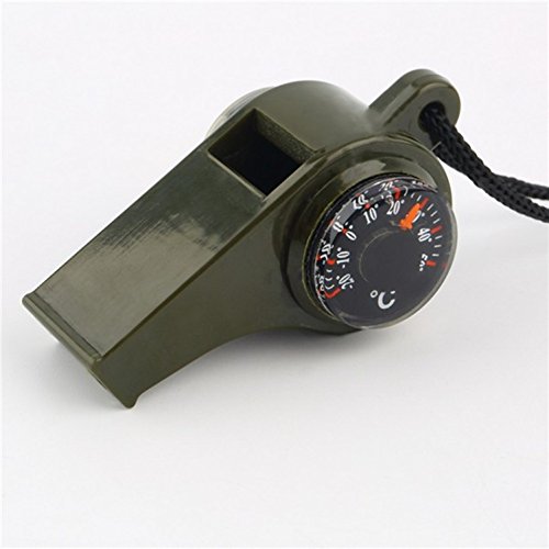 GrandSiri 1 Set 3-in-1 Black Compass Keychain Whistle Thermometer Survival Emergency Life Military