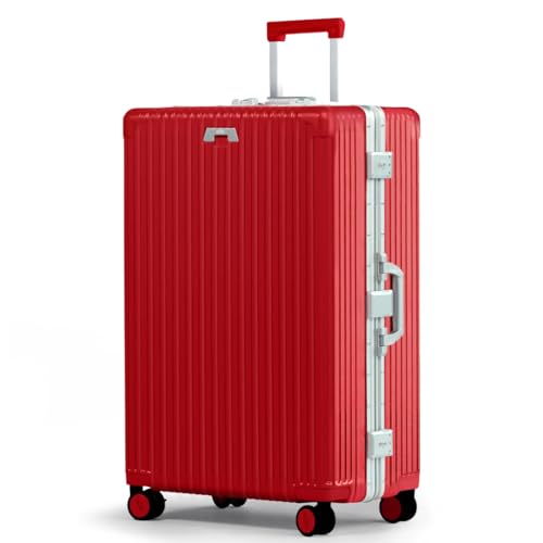Nobl Travel Zipperless Check In Suitcase - Aluminum Frame, Check In luggage 30.2x20x12 Airline Approved by Noble Travel - Unbreakable Polycarbonate Shell - Dual TSA Locks, 360° Spinner Wheels - Red